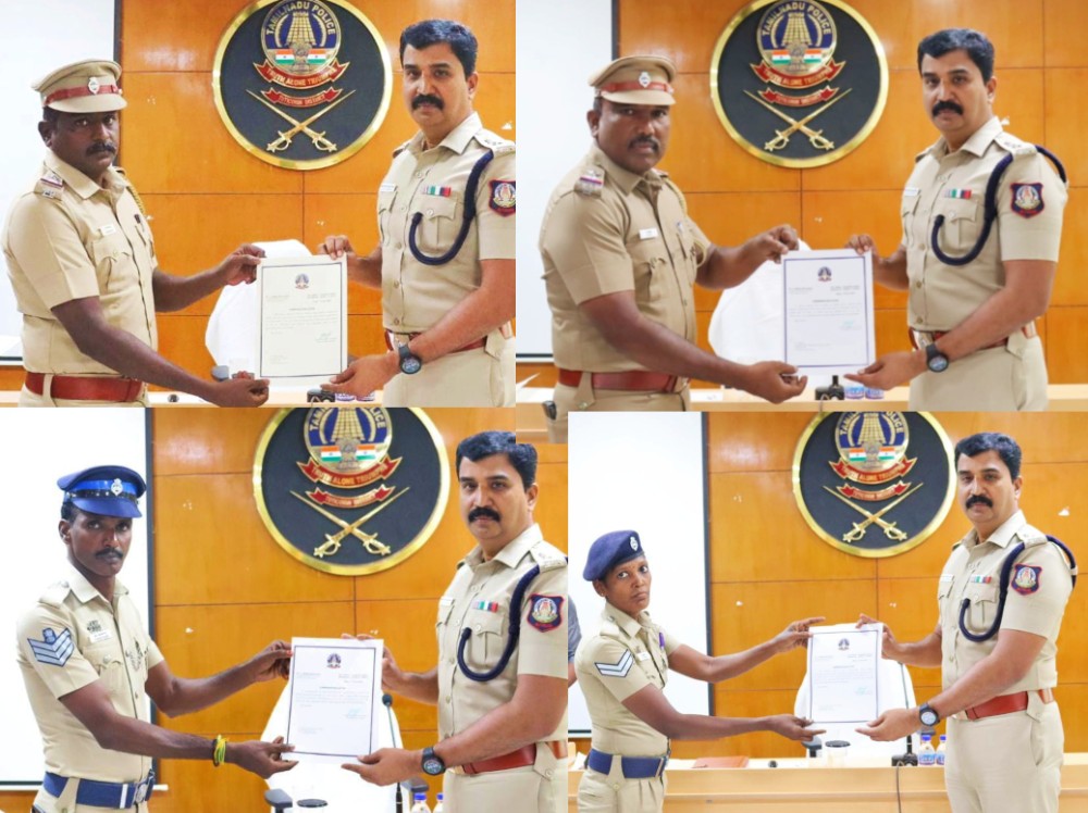 தூத்துக்குடி மாவட்டத்தில் கடந்த மாதம் சிறப்பாக பணியாற்றிய 2 காவல் ஆய்வாளர் உட்பட 32 காவல்துறையினருக்கு மாவட்ட எஸ்பி பாலாஜி சரவணன் வெகுமதி மற்றும் பாராட்டுச் சான்றிதழ் வழங்கி பாராட்டினார்